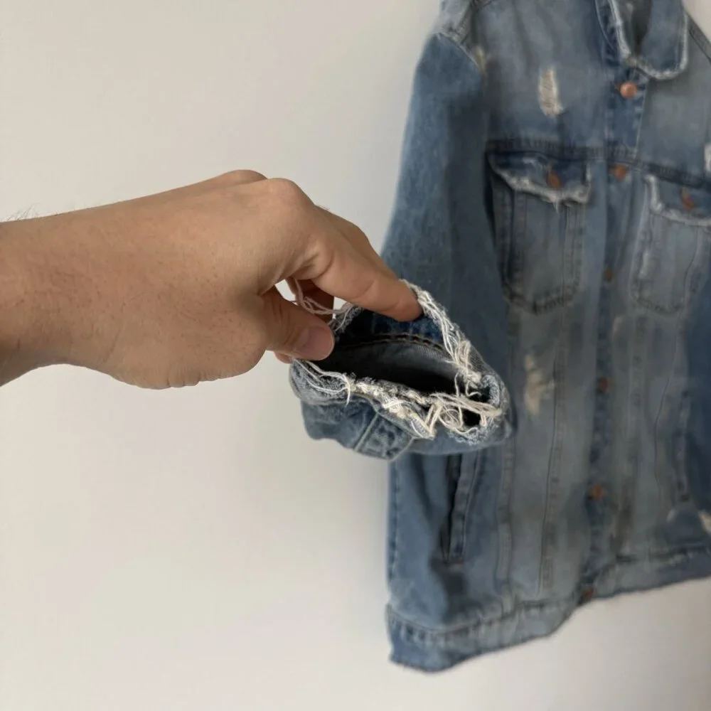 Zara Men's Denim Jacket Sz Large Distressed Grunge‎ 100% Cotton Urban RARE